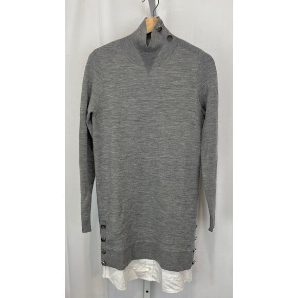 VERONICA BEARD Soval Mixed Media Sweater Dress Merino Wool Poplin Gray Size XS - Picture 1 of 11